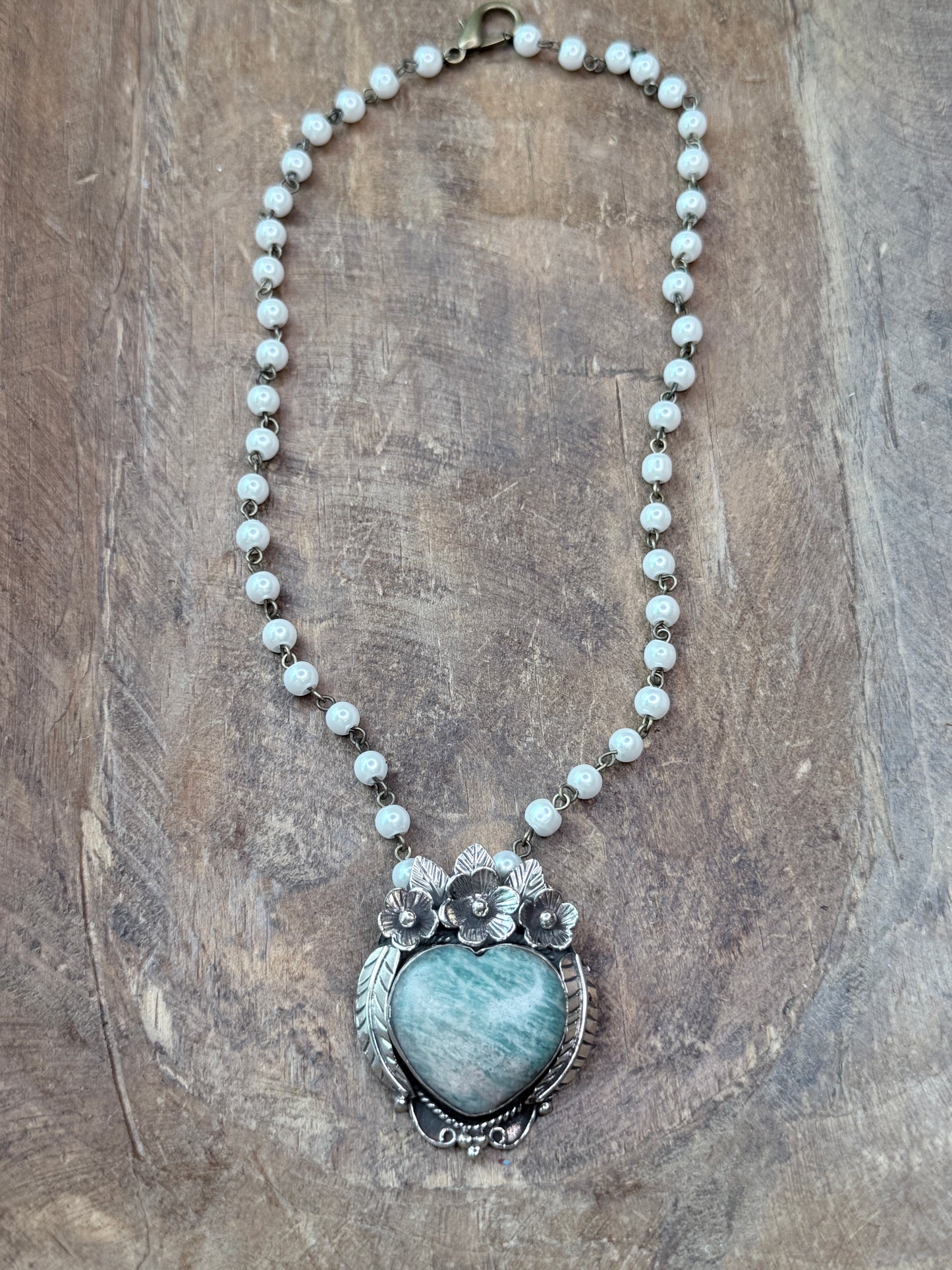 Tibetan Silver Dainty Amazonite Heart Necklace