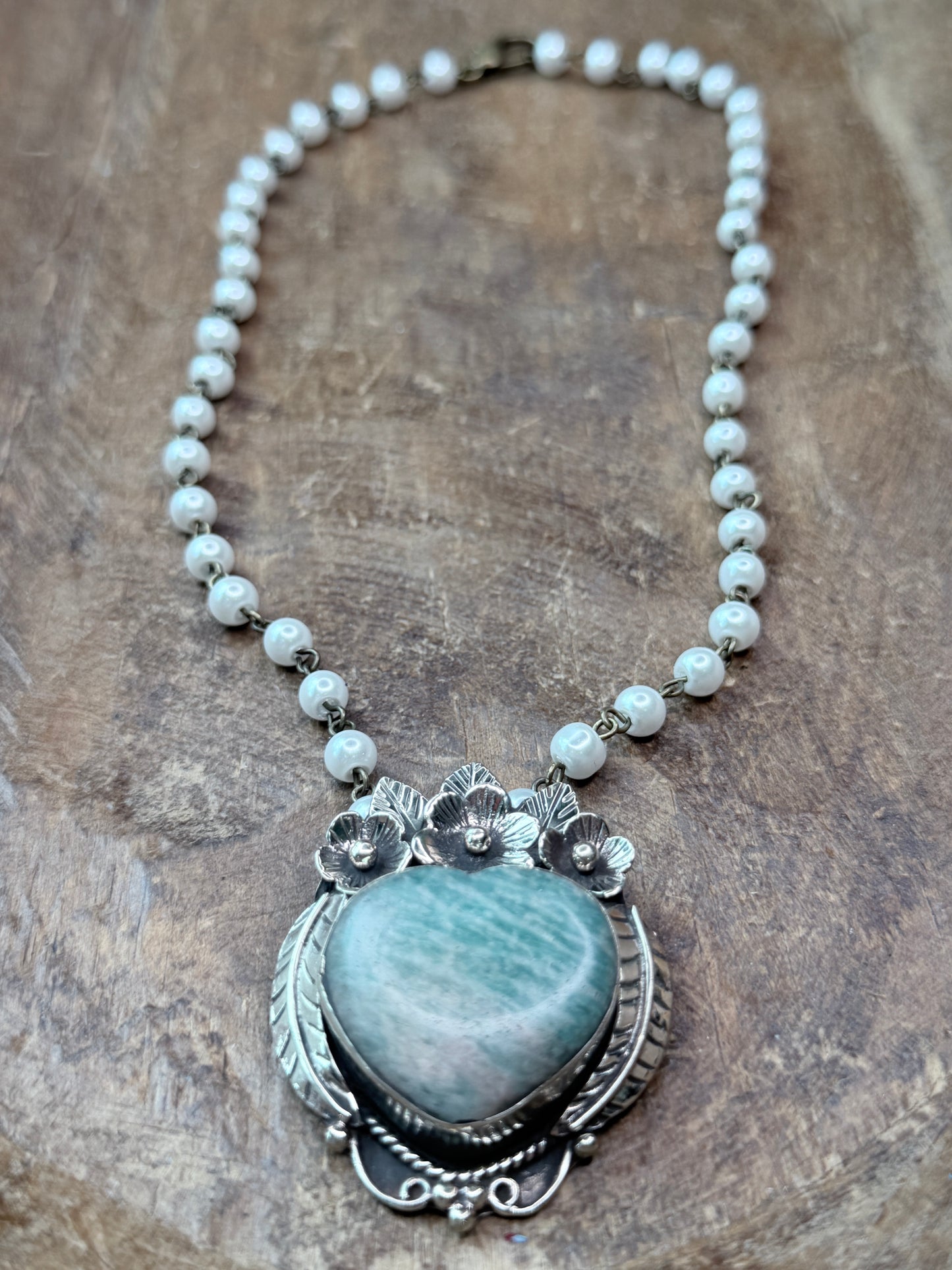 Tibetan Silver Dainty Amazonite Heart Necklace