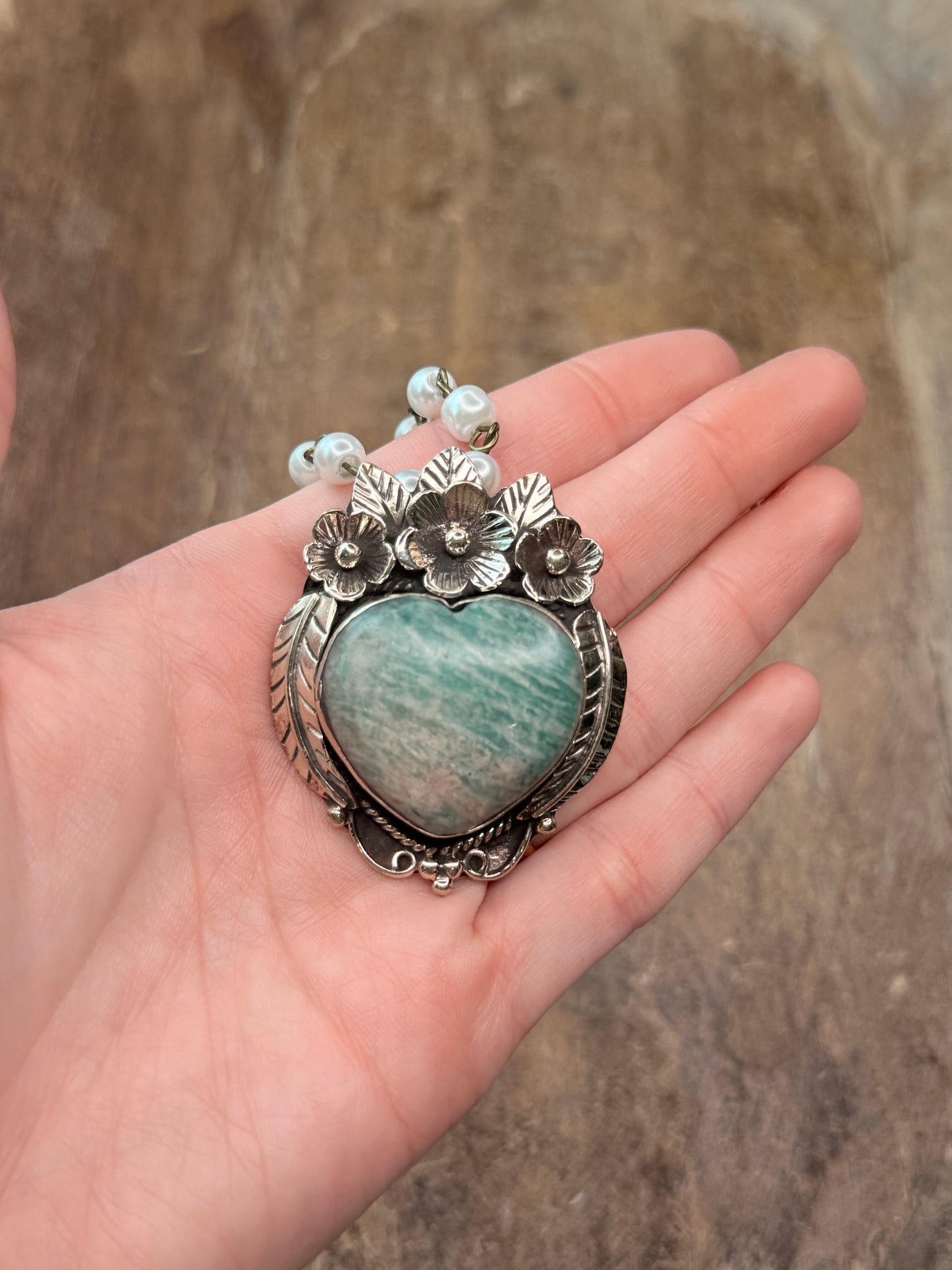 Tibetan Silver Dainty Amazonite Heart Necklace