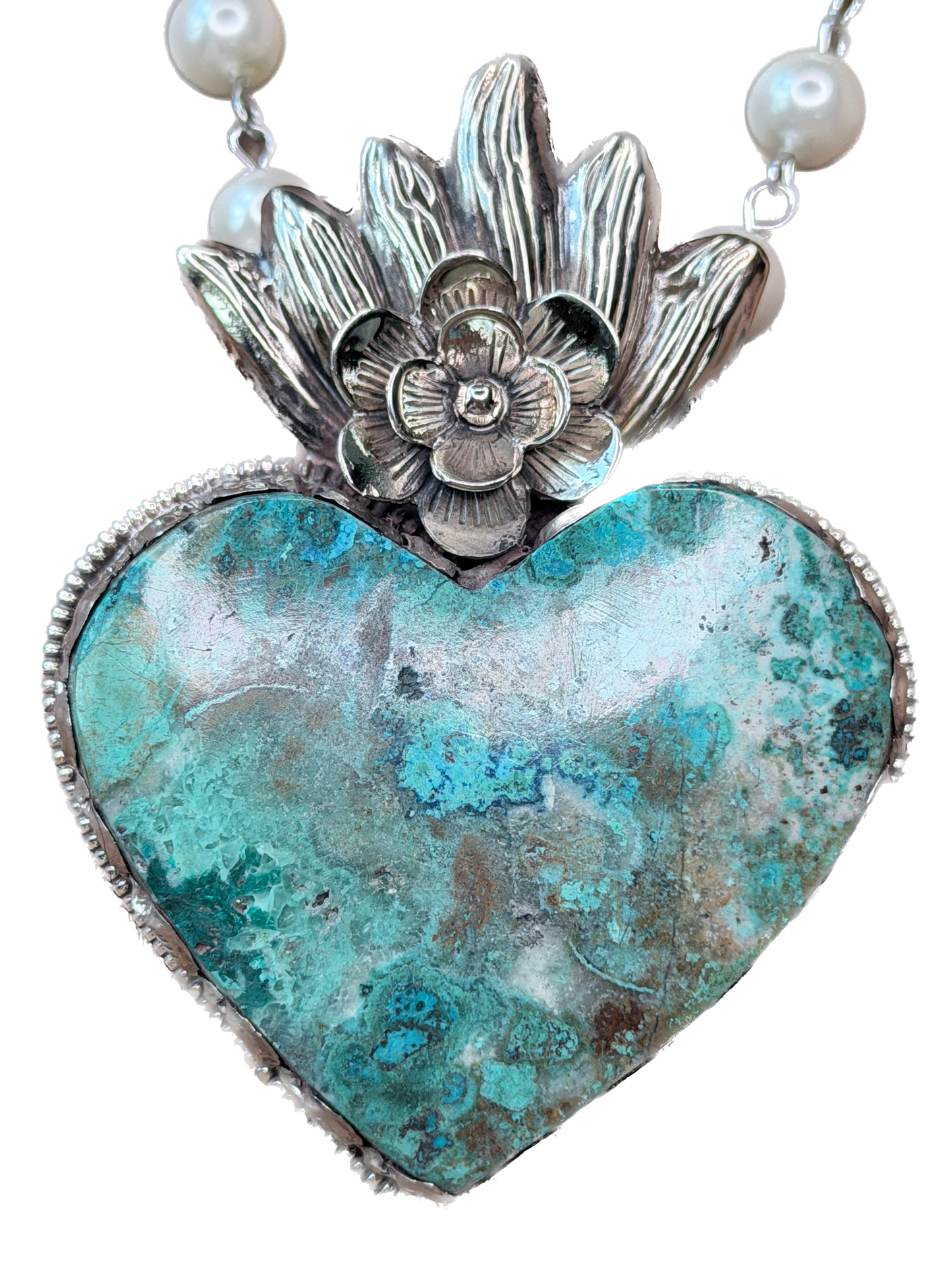 Tibetan Silver Large Chrysocolla Heart Necklace