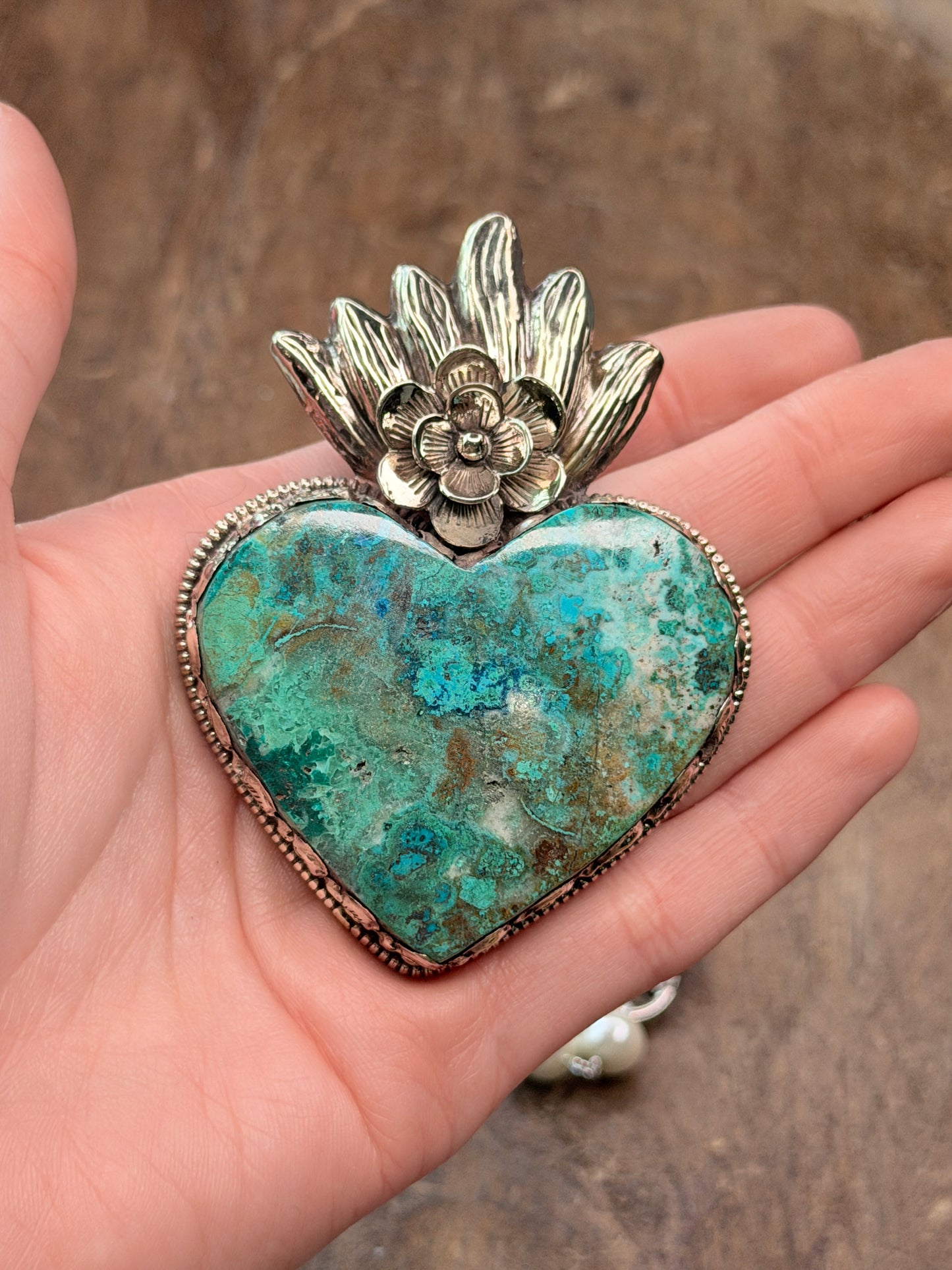 Tibetan Silver Large Chrysocolla Heart Necklace