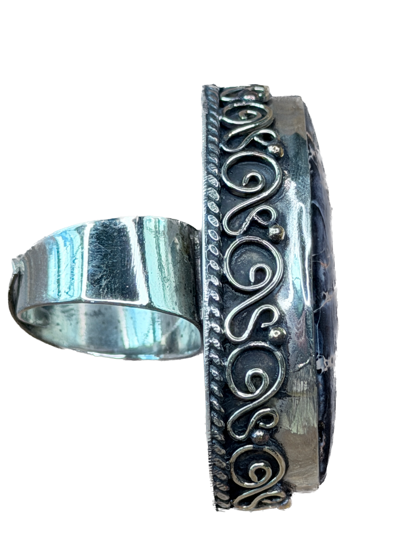 German Silver Black Sea Sediment Jasper Ring