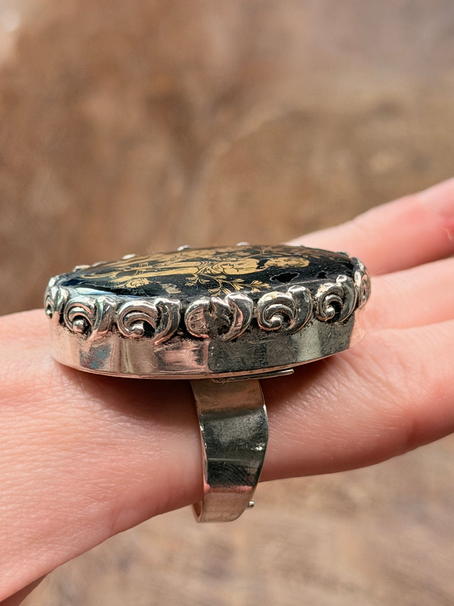 German Silver Secret Garden Cameo Ring