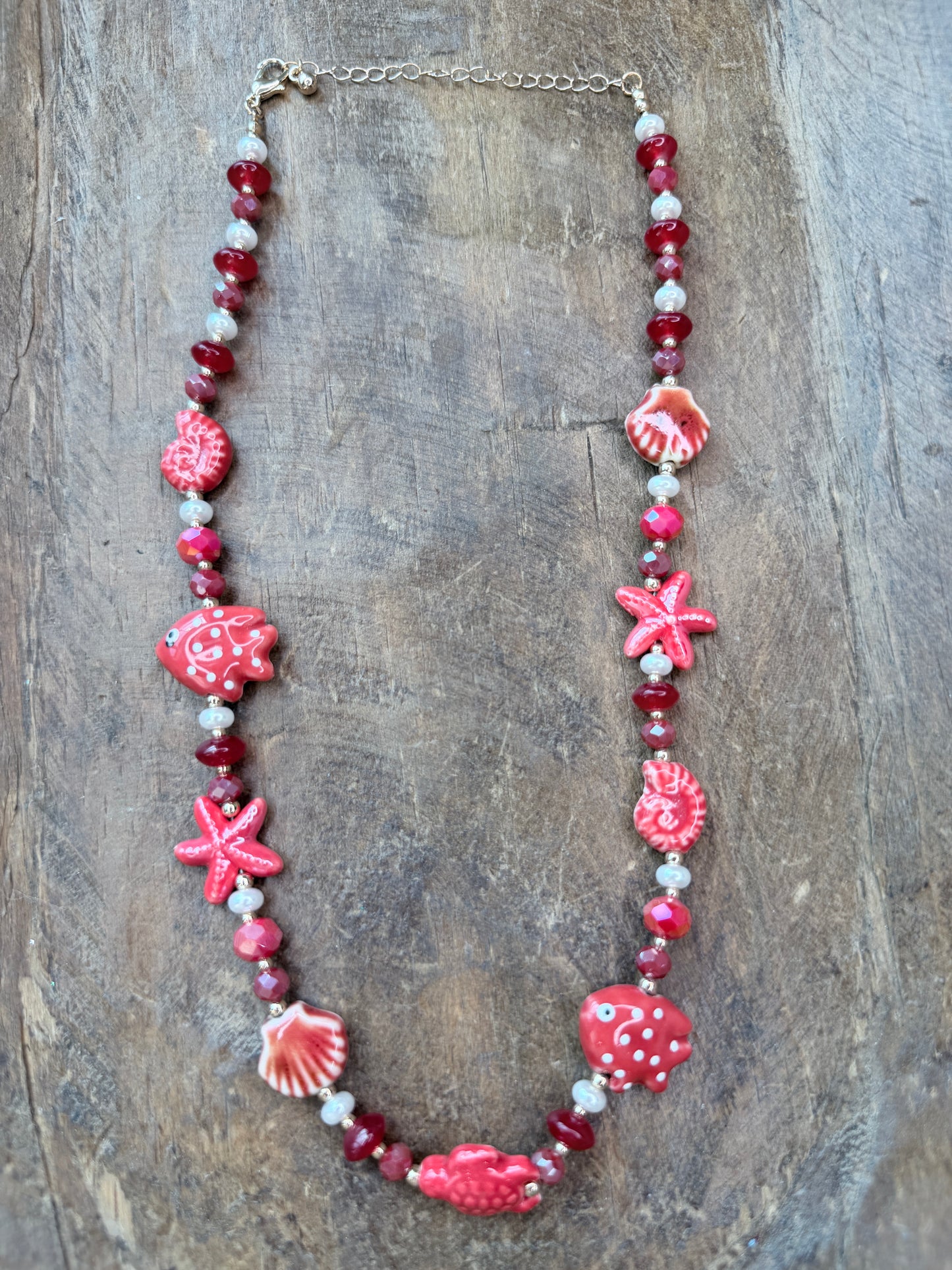 Beaded Ruby Red Reef Necklace