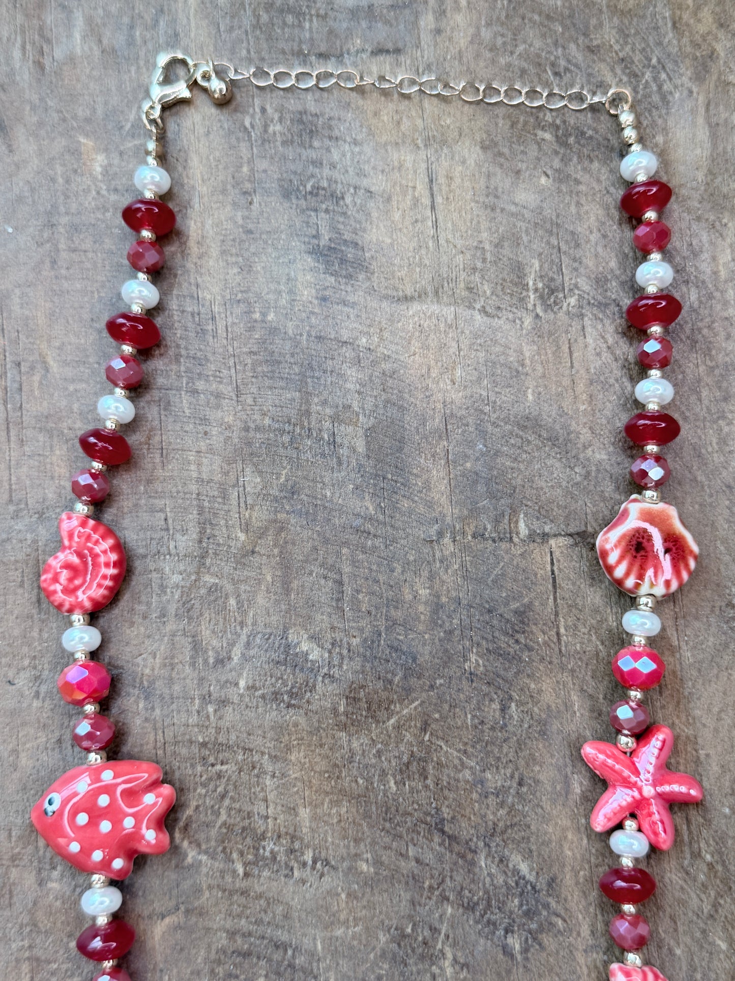 Beaded Ruby Red Reef Necklace