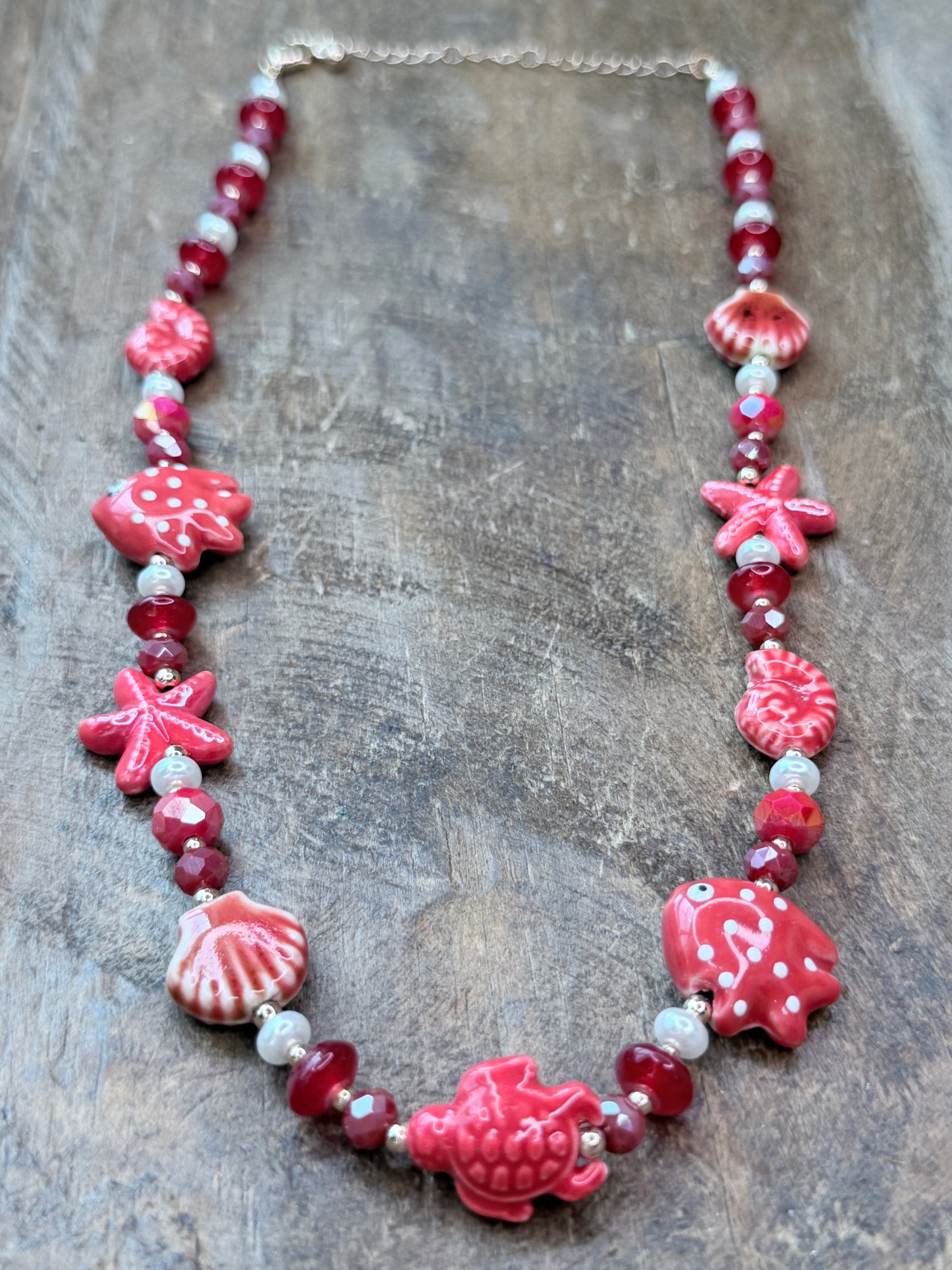 Beaded Ruby Red Reef Necklace