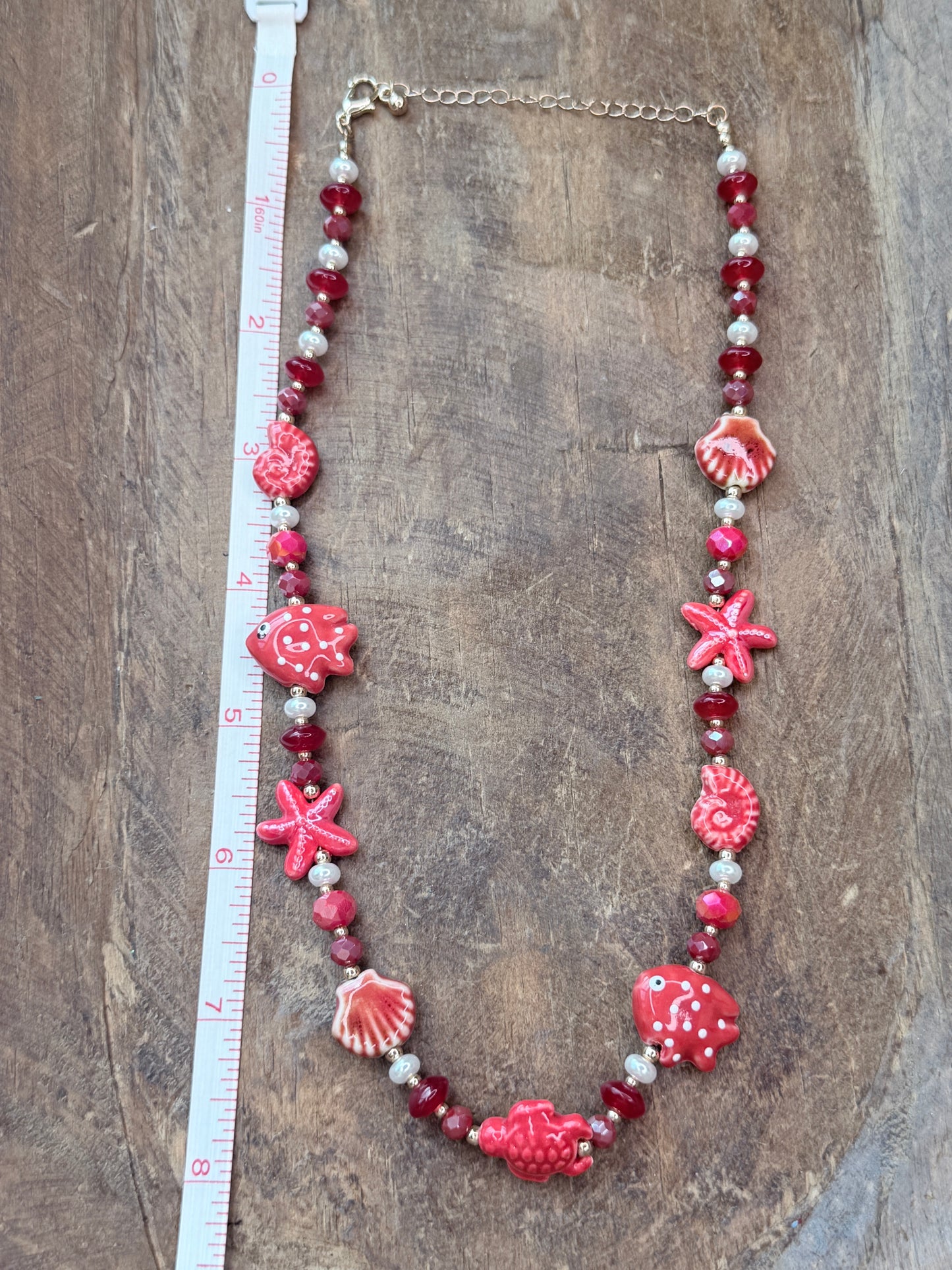 Beaded Ruby Red Reef Necklace