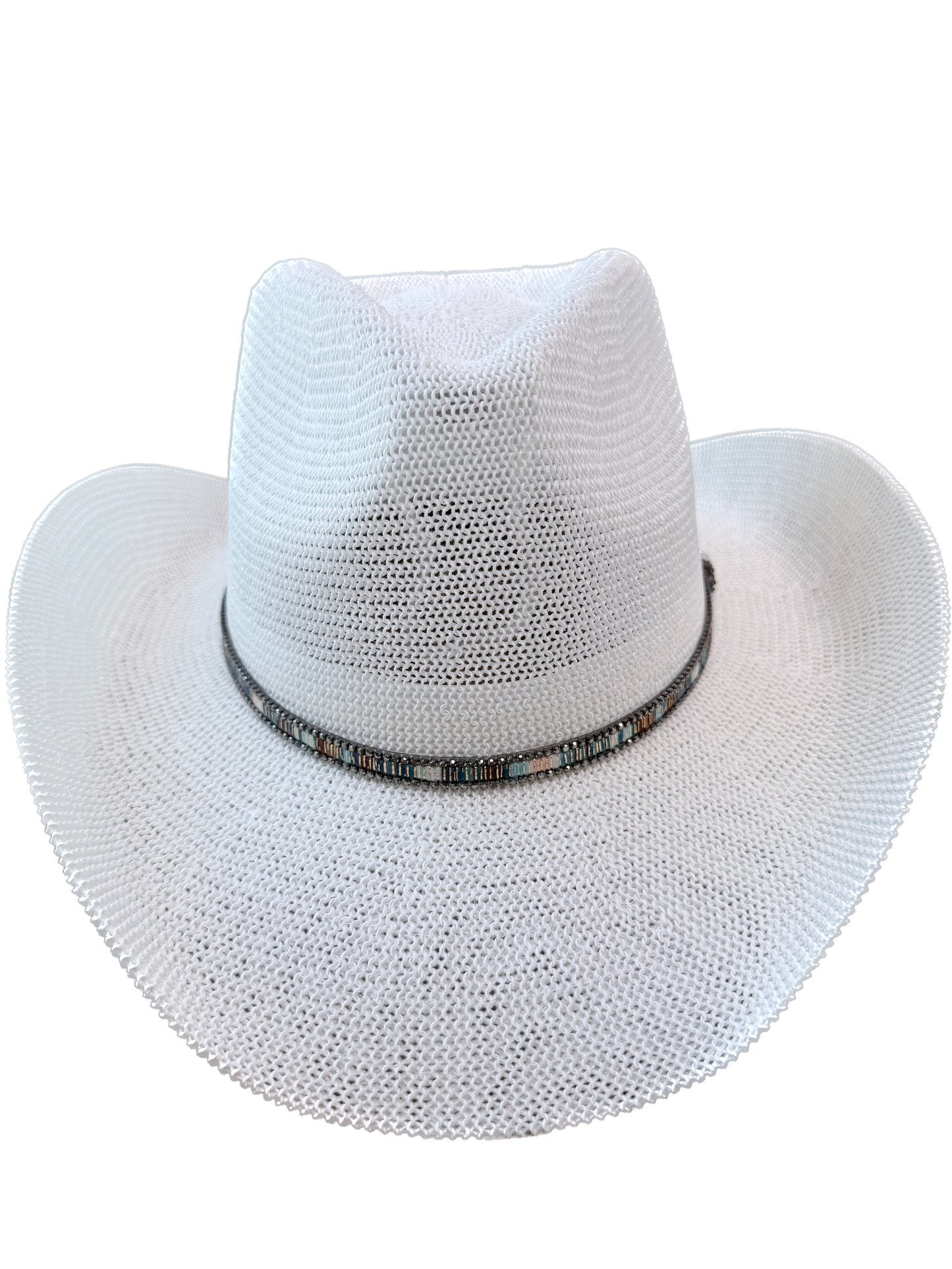 Woven Cowboy Hat With Hat Band (White)