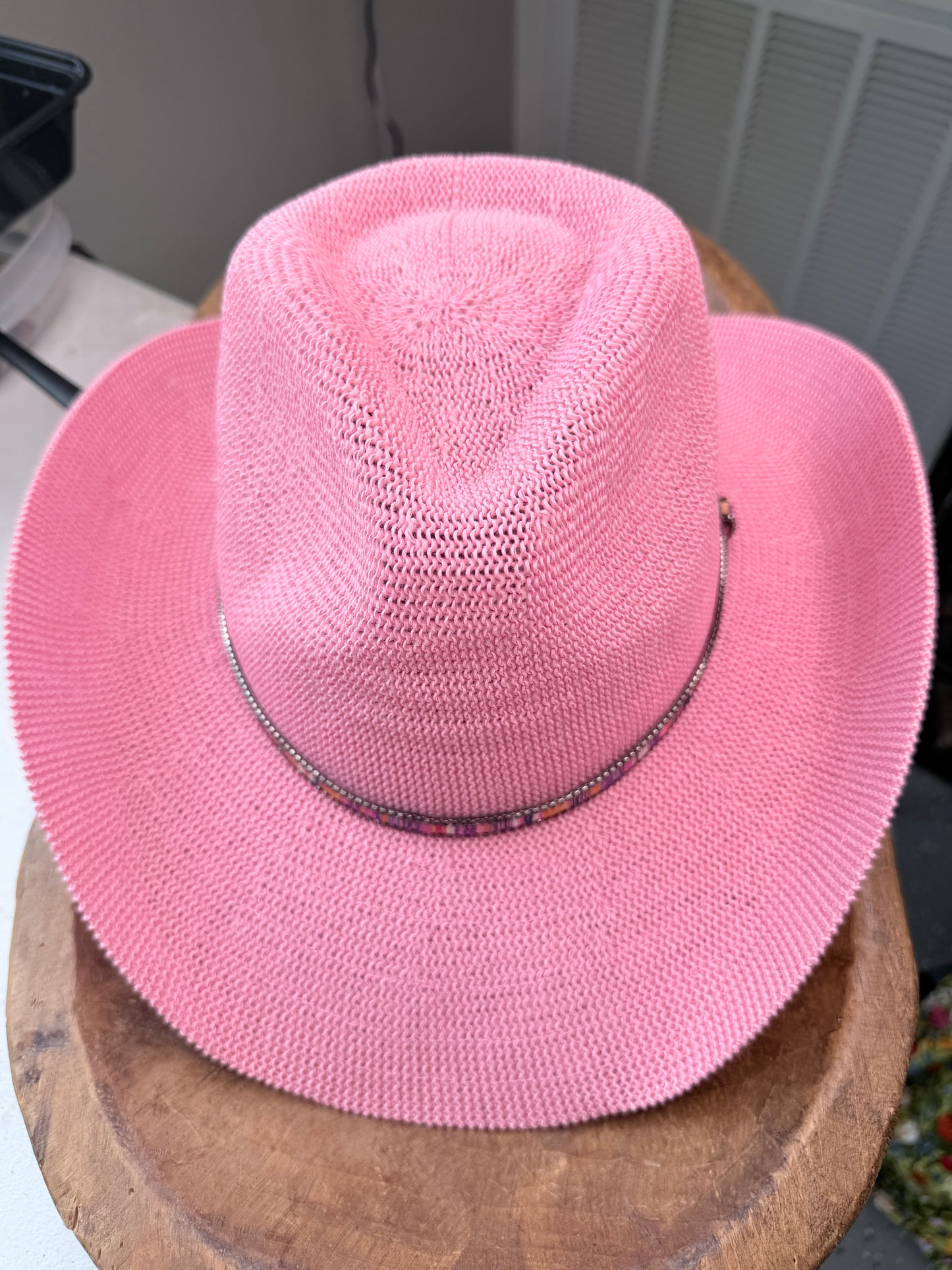 Woven Cowboy Hat With Hat Band (Pink)