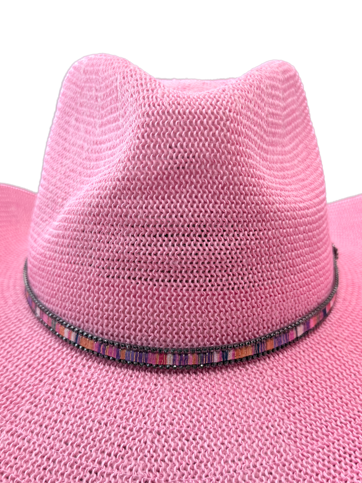 Woven Cowboy Hat With Hat Band (Pink)