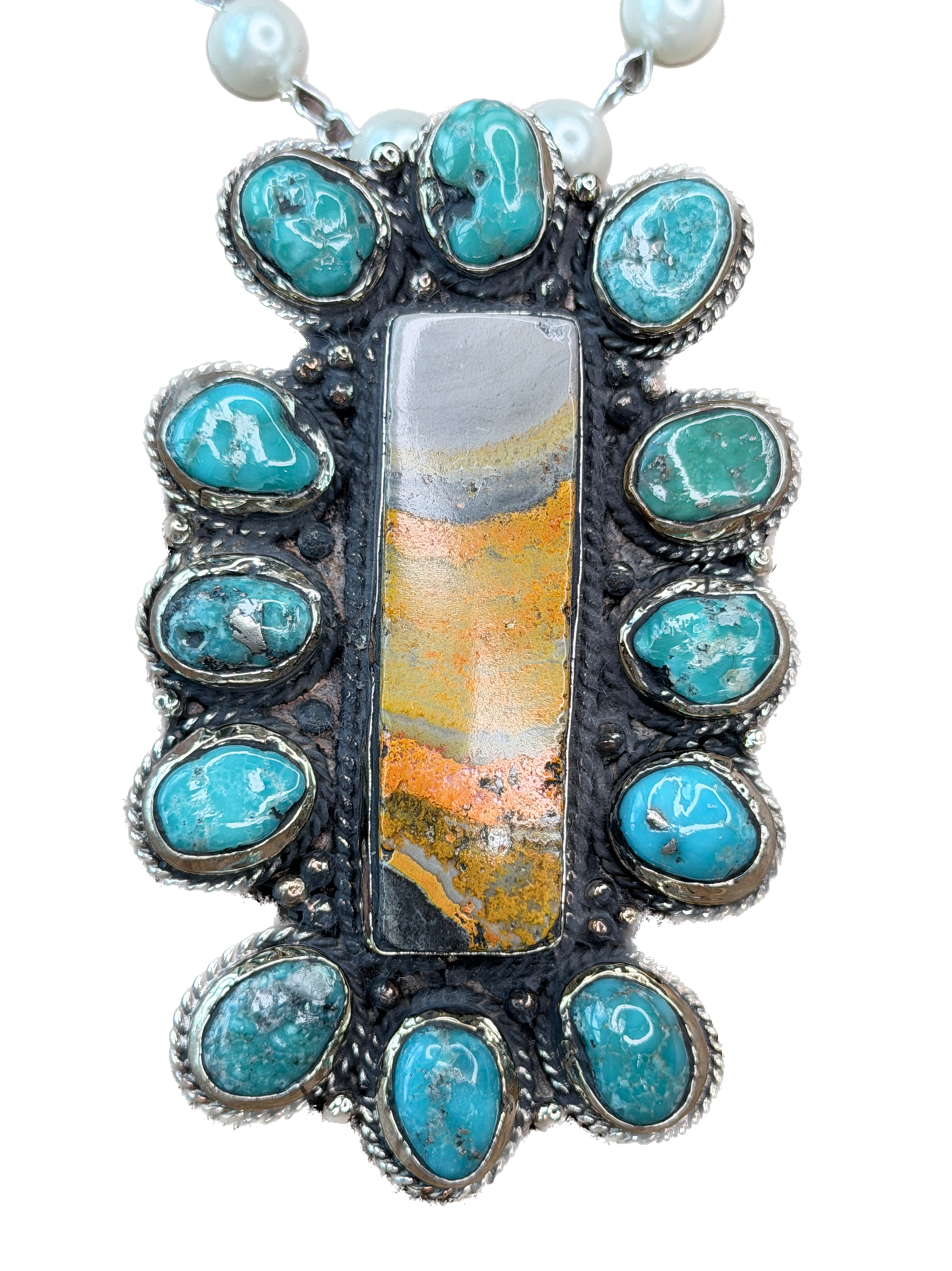 Tibetan Silver Turquoise and Bumble Bee Jasper Necklace