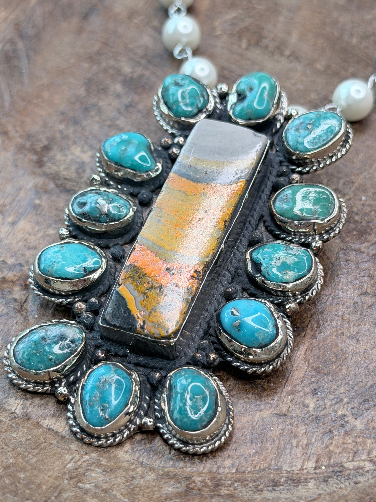 Tibetan Silver Turquoise and Bumble Bee Jasper Necklace