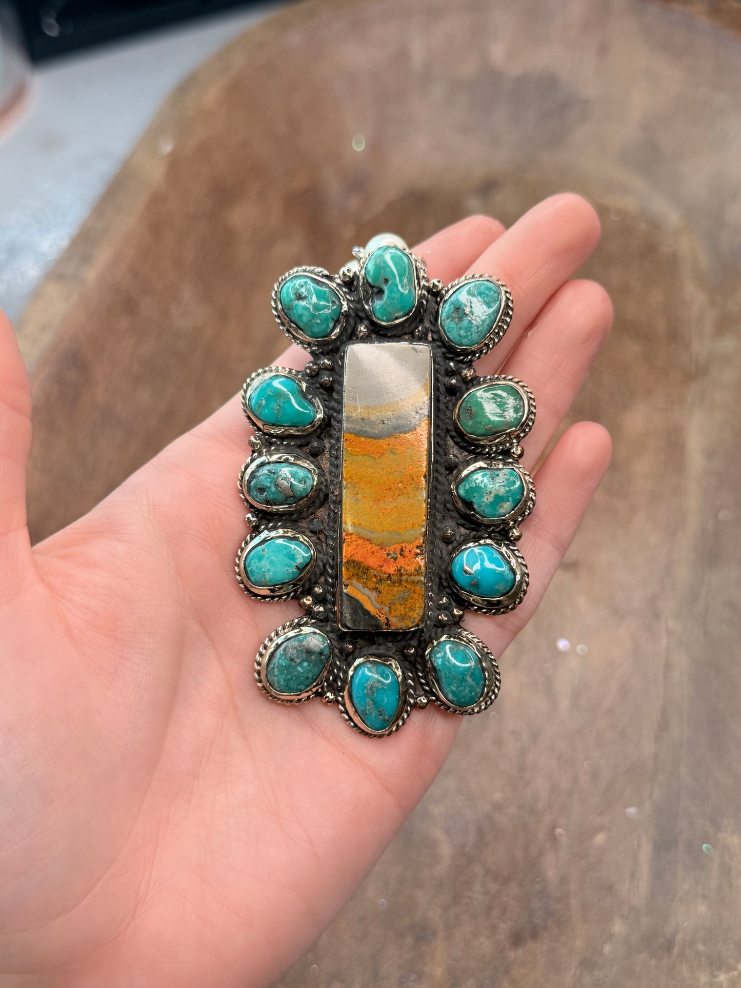 Tibetan Silver Turquoise and Bumble Bee Jasper Necklace
