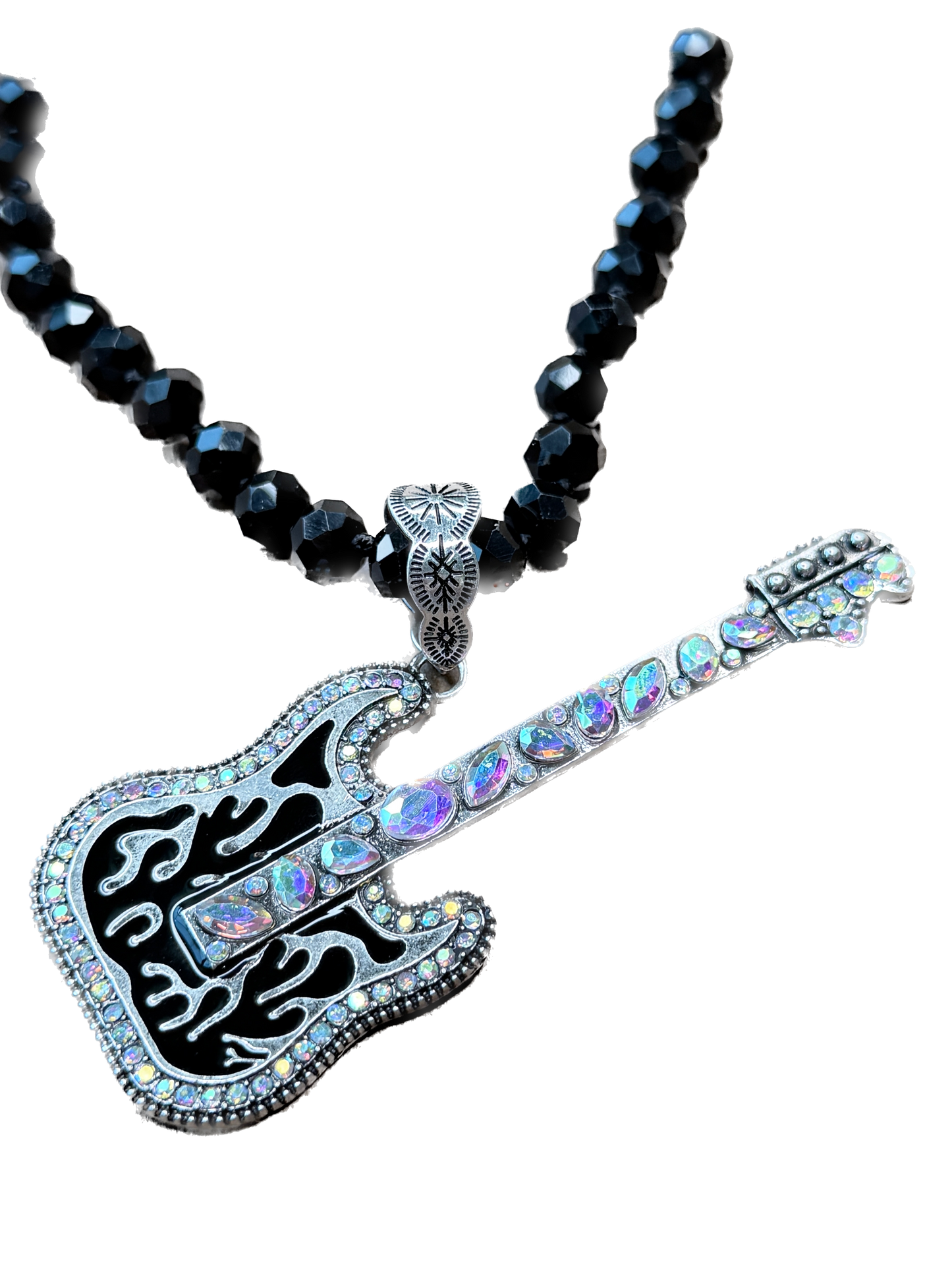 AB Rhinestone Rock N Roll Guitar Necklace