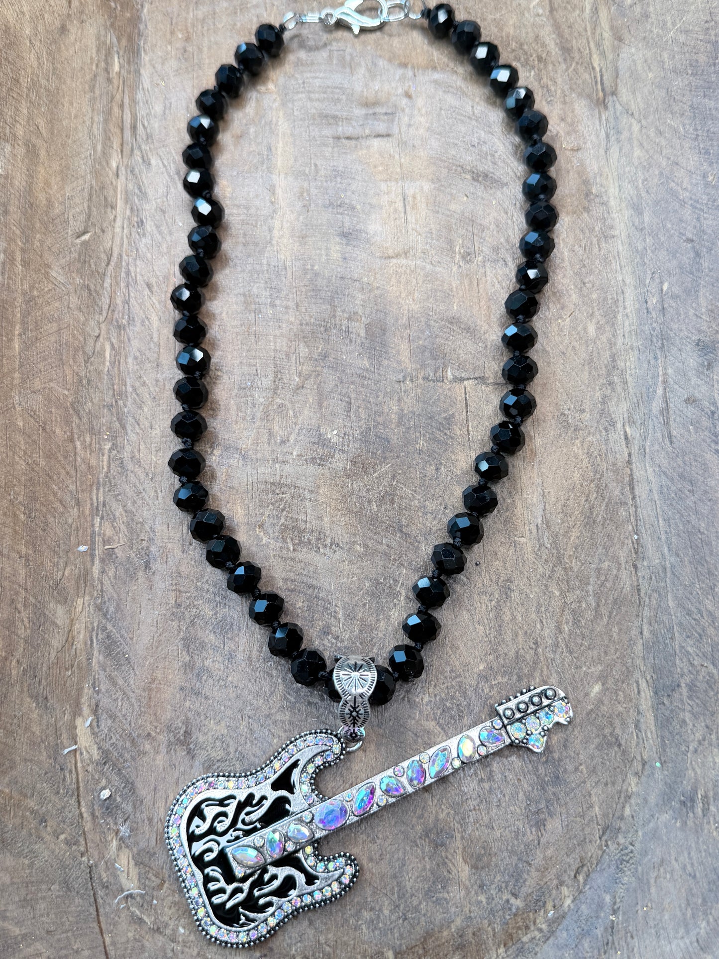 AB Rhinestone Rock N Roll Guitar Necklace