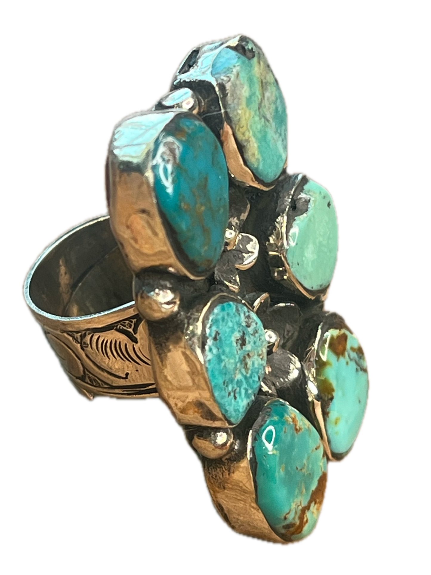 Anna Tibetan Silver Cluster Turquoise Ring