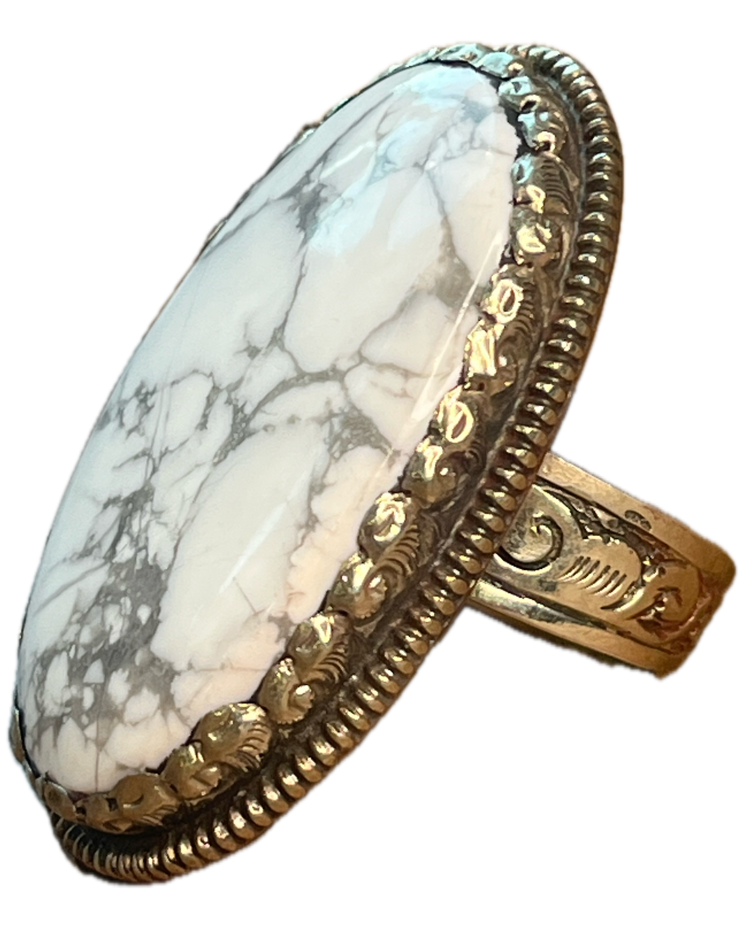 Oval White Howlite Tibetan Ring