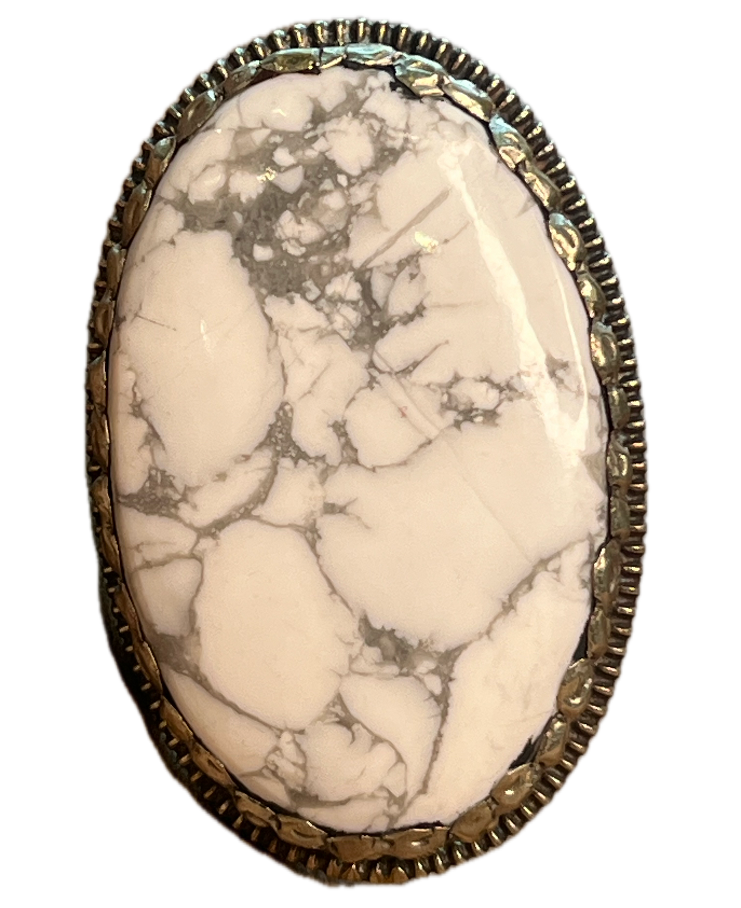 Oval White Howlite Tibetan Ring