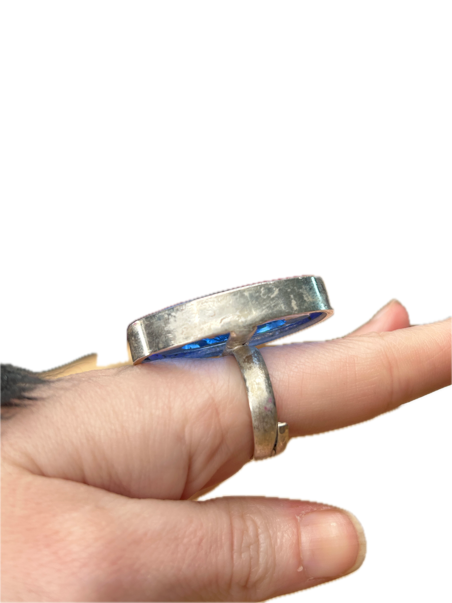 German Silver Glass Cameo Ring (Blue)