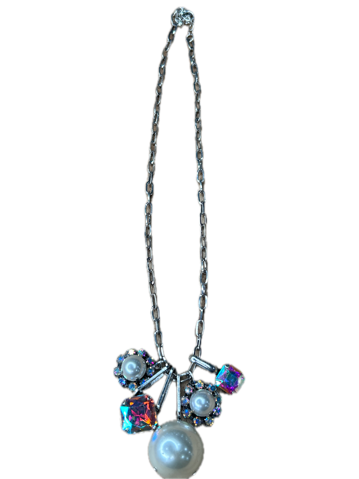 Pearl and AB Rhinestone Charm Necklace
