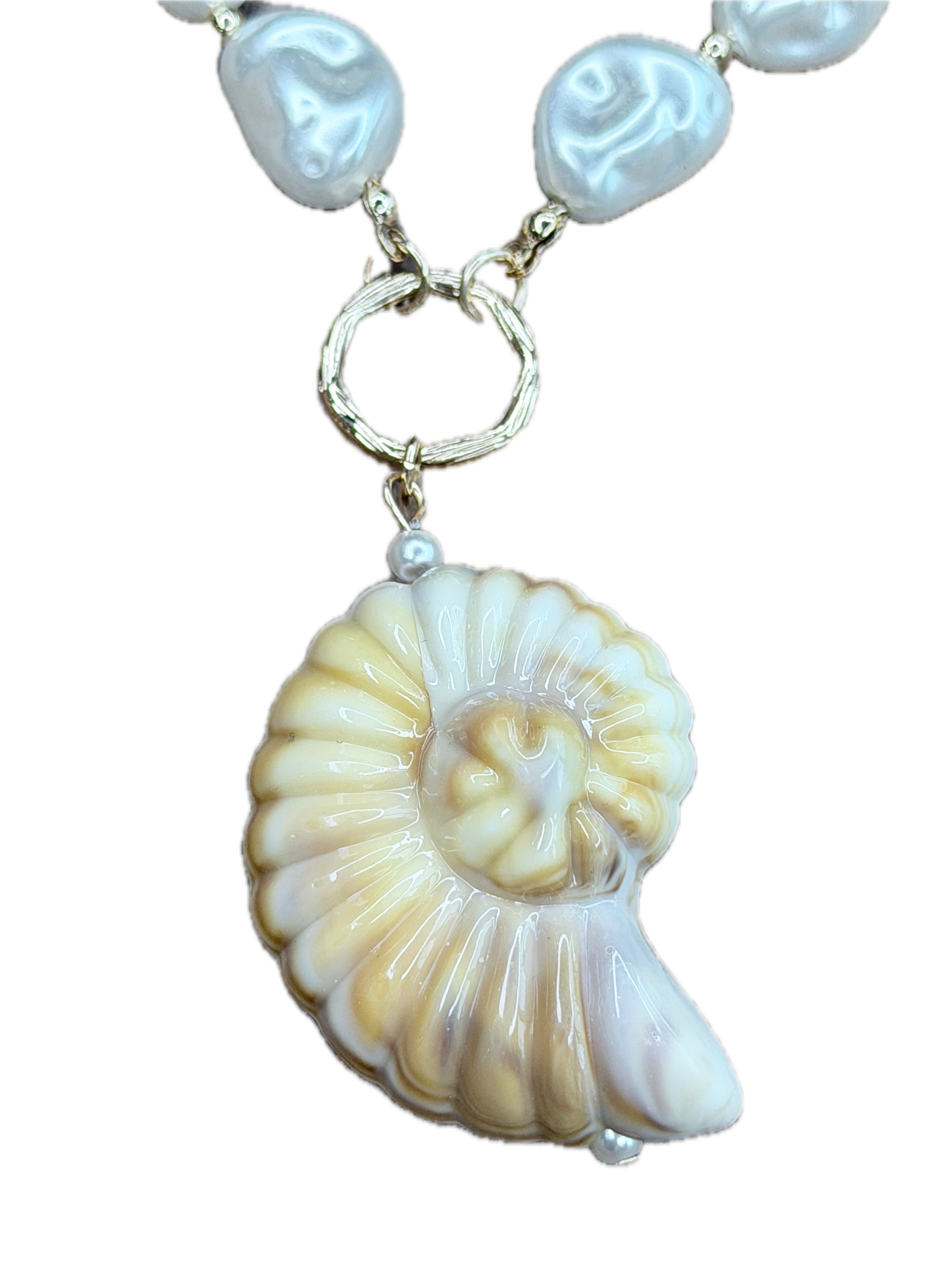 Faux Pearl and Nautilus Shell Necklace