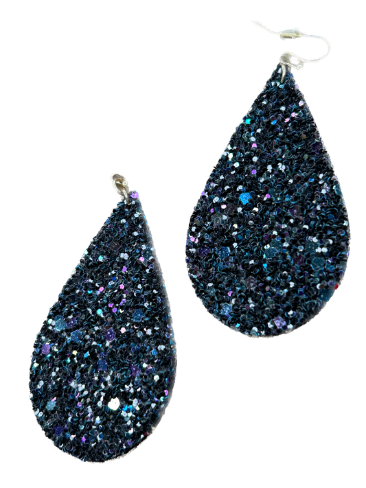 ERR Original - Sparkly Black and Blue Teardrop Earrings