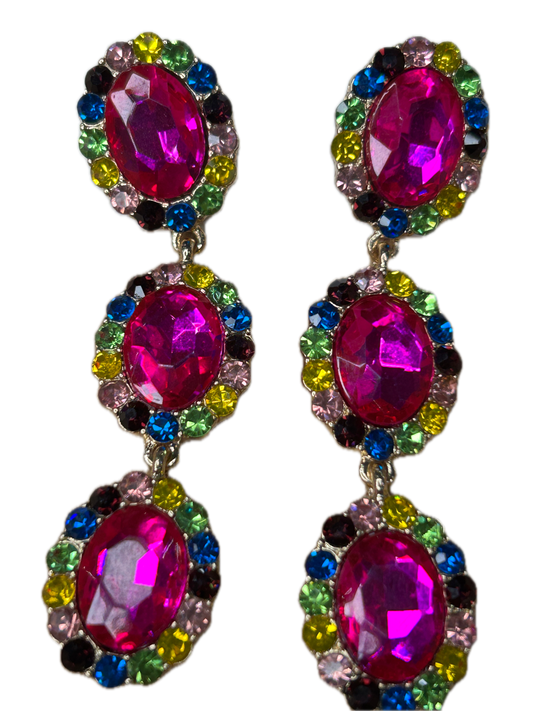 (Fuchsia/Multi-Color Ovals) Sparkle Earring