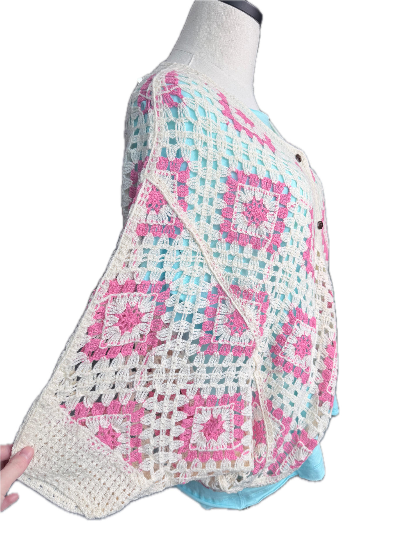 Diamond Crochet Cropped Cardigan (Dusty Rose) *Final Sale*