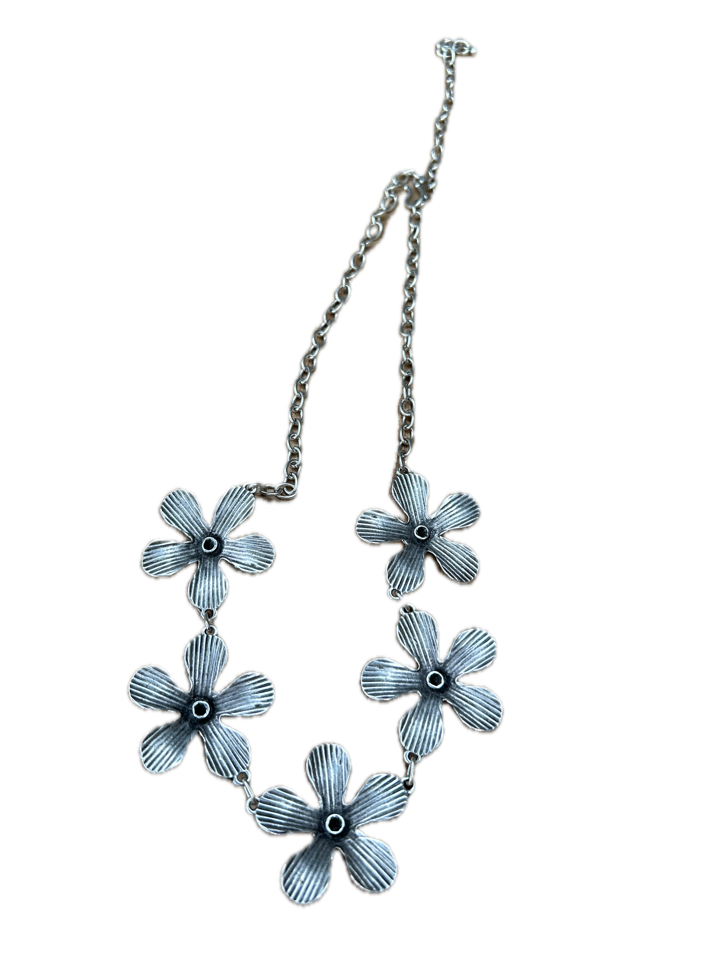 Textured Silver Metal Flower Necklace