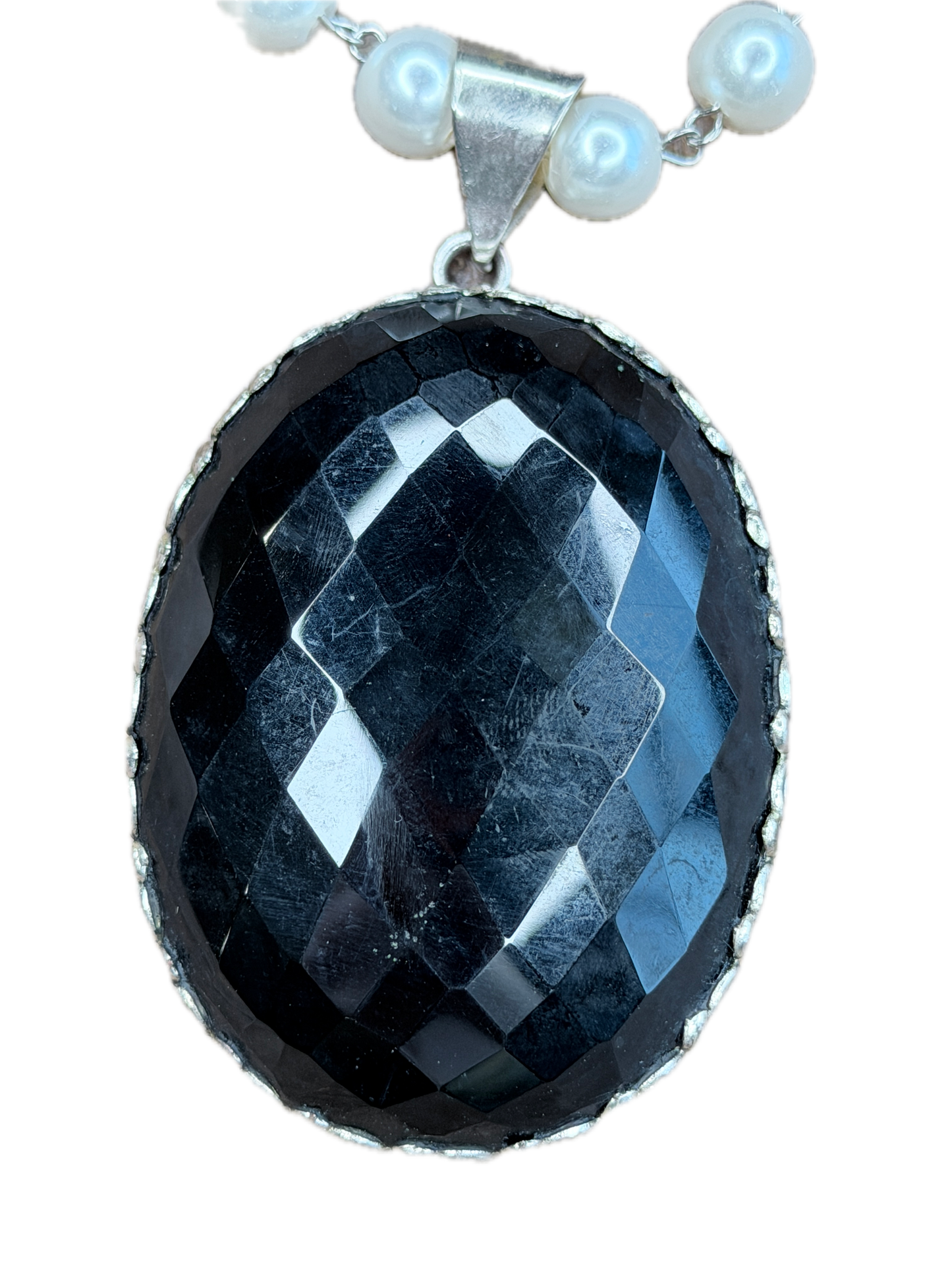 Bailey German Silver Large Faceted Onyx Necklace