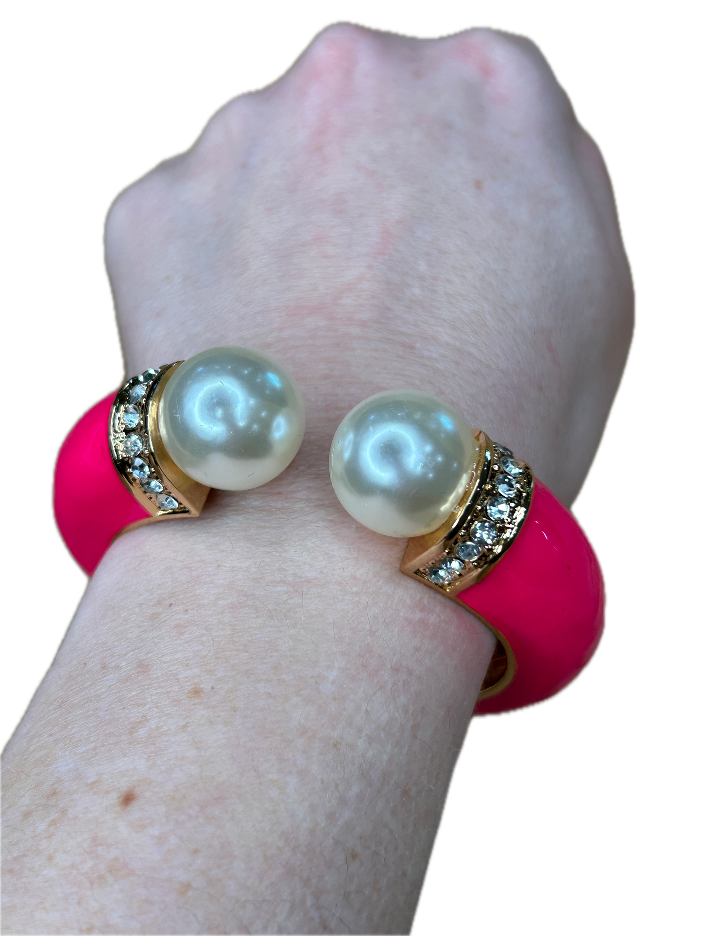 Beautiful Bangle in Hot Pink (Pearl, Gold and Rhinestone accented)