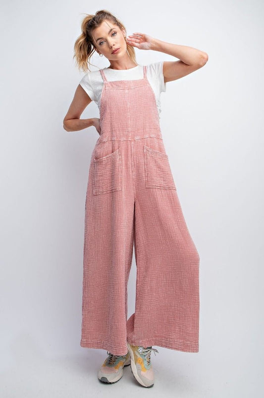 FINAL SALE MINERAL WASH OVERALLS MAUVE