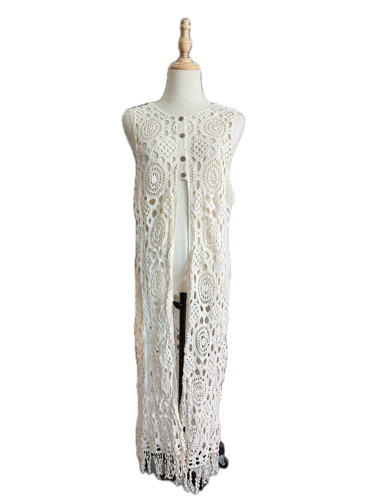 Origami - Crochet Vest with Buttons (Natural) *Final Sale*