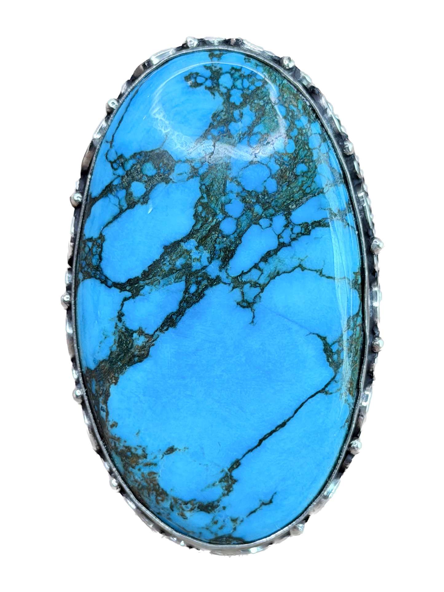 German Silver Large Blue Turquoise Oval Ring