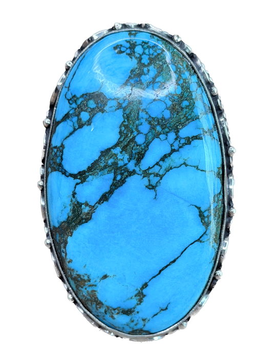 German Silver Large Blue Turquoise Oval Ring
