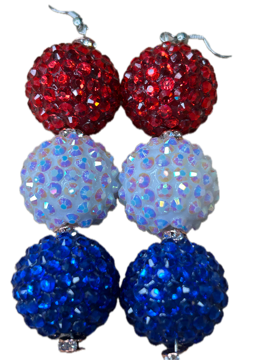 Red, White and Blue Earrings (Large Bubble Gum Beads)