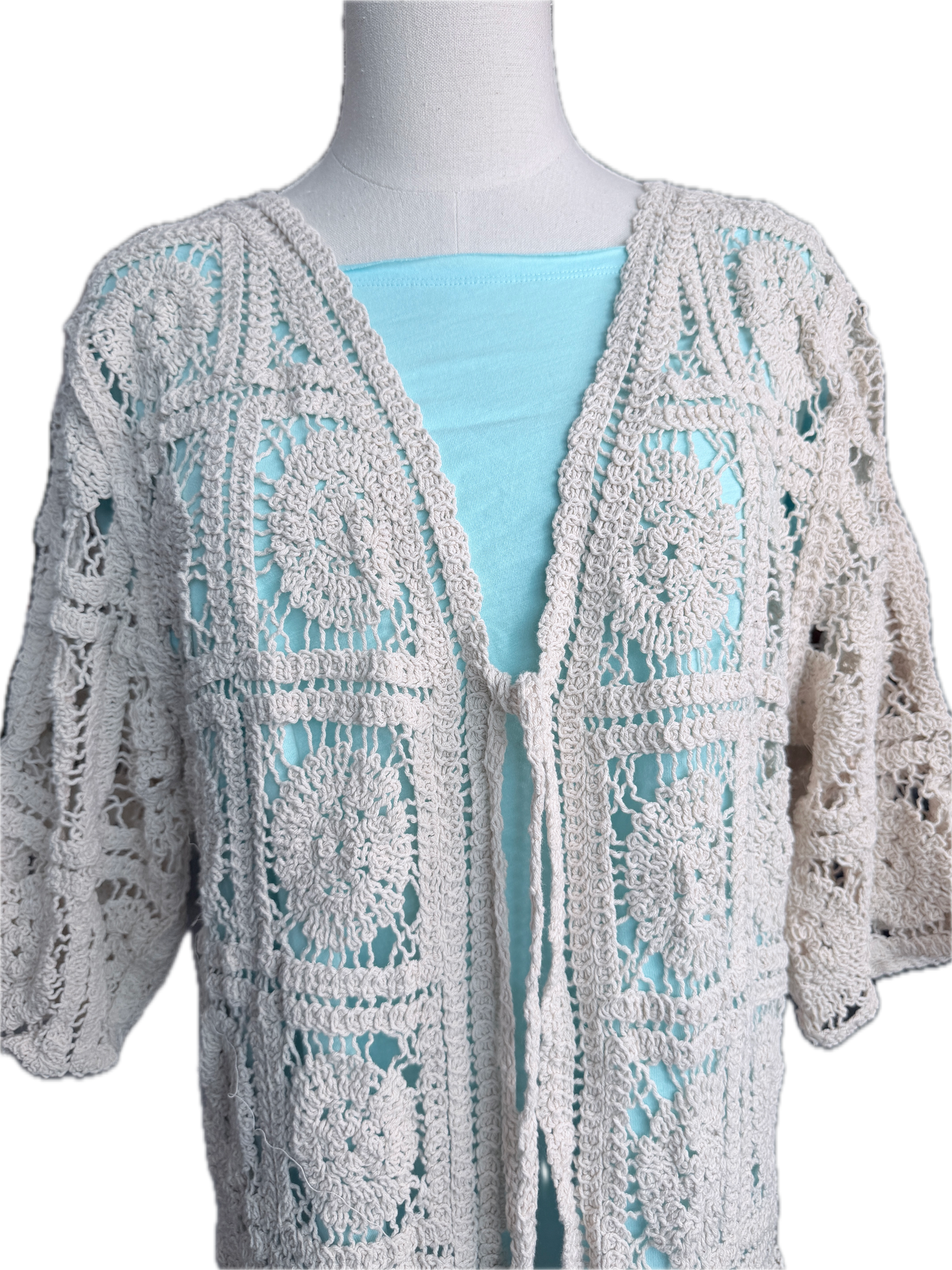 Medallion Crochet Square Cardigan (Beige)