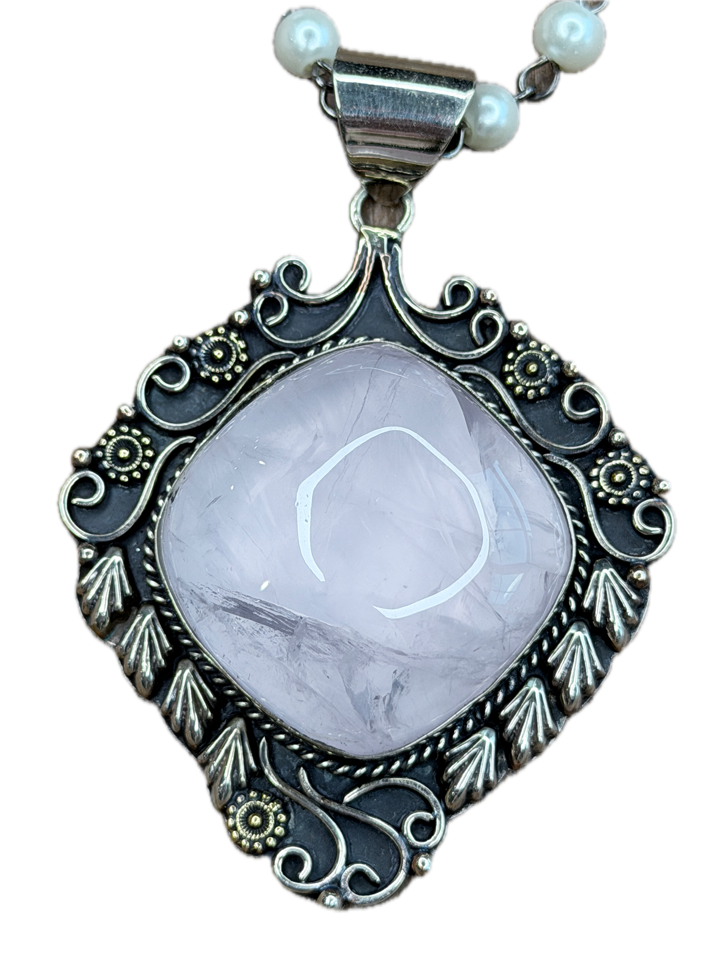 German Silver Embellished Rose Quartz Necklace