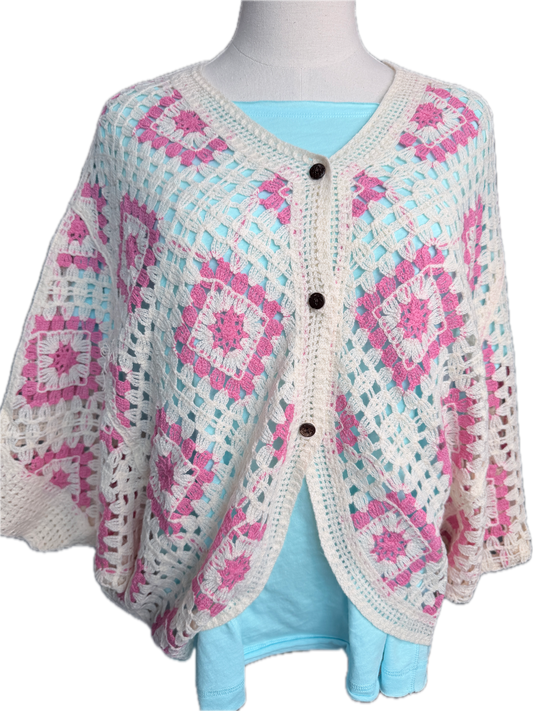 Diamond Crochet Cropped Cardigan (Dusty Rose) *Final Sale*