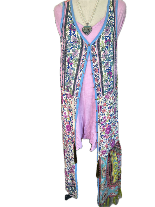 Aratta- Purple and Blue Floral Sleeveless Duster *Final Sale*