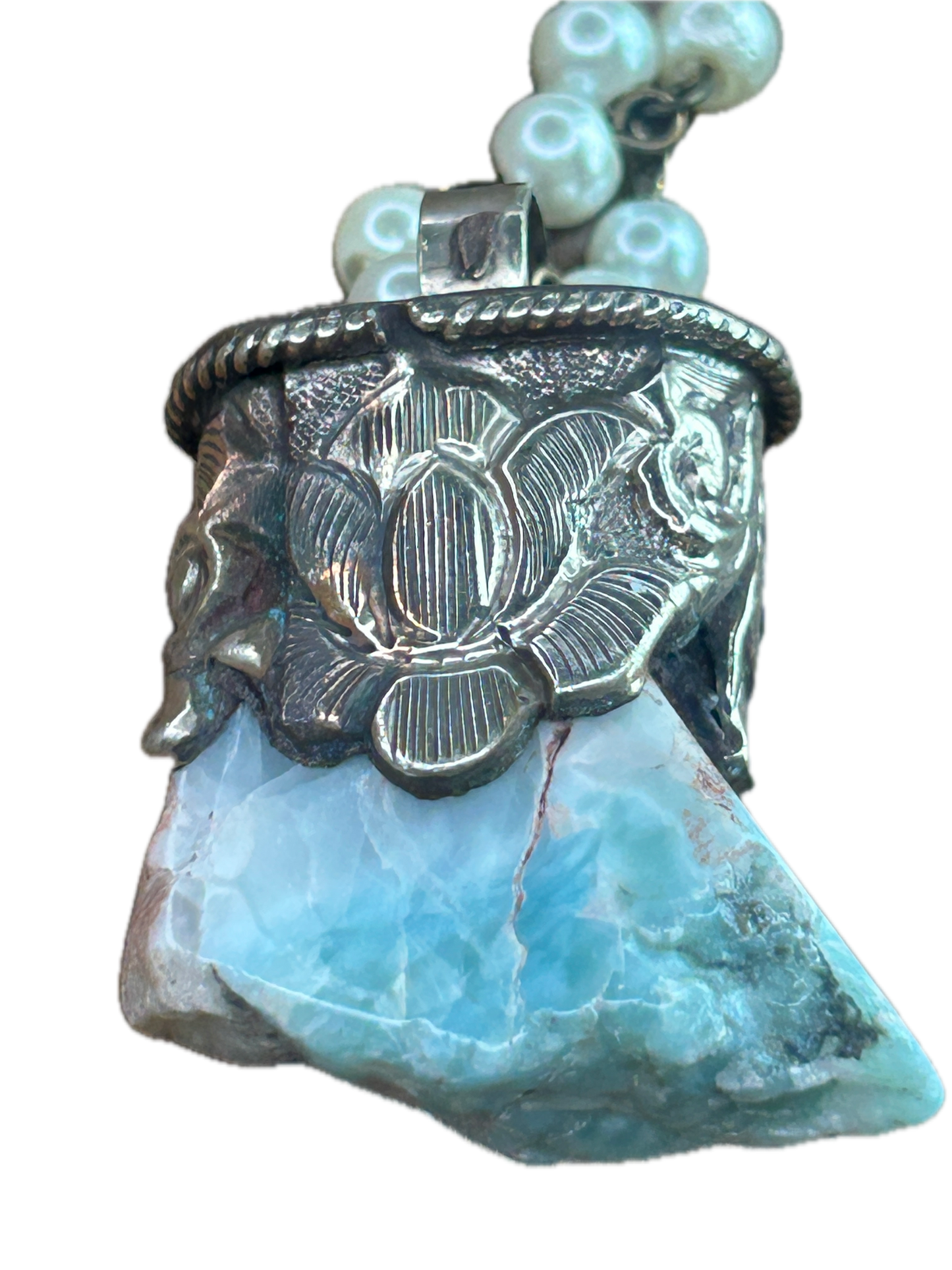Tibetan Silver Larimar and Labradorite Necklace AA