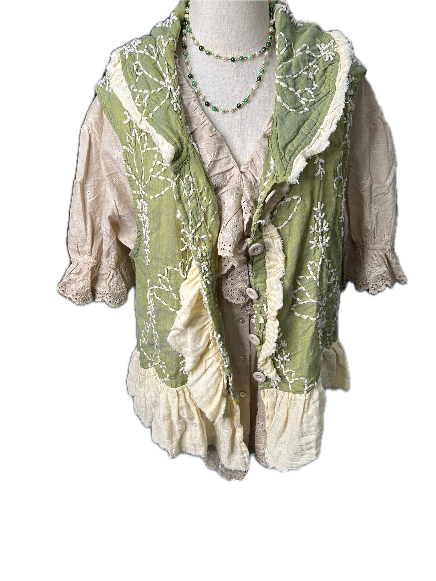 A Rare Bird- Embroidered Ruffle Vest (Green)