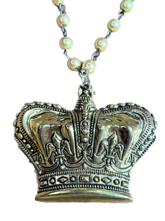Engraved Gold Crown Necklace