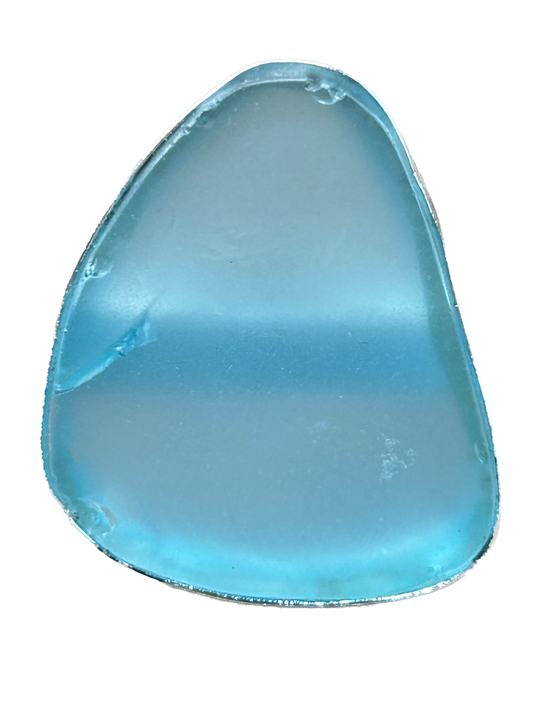 German Silver Natural Blue Sea Glass Ring (Triangular Small)