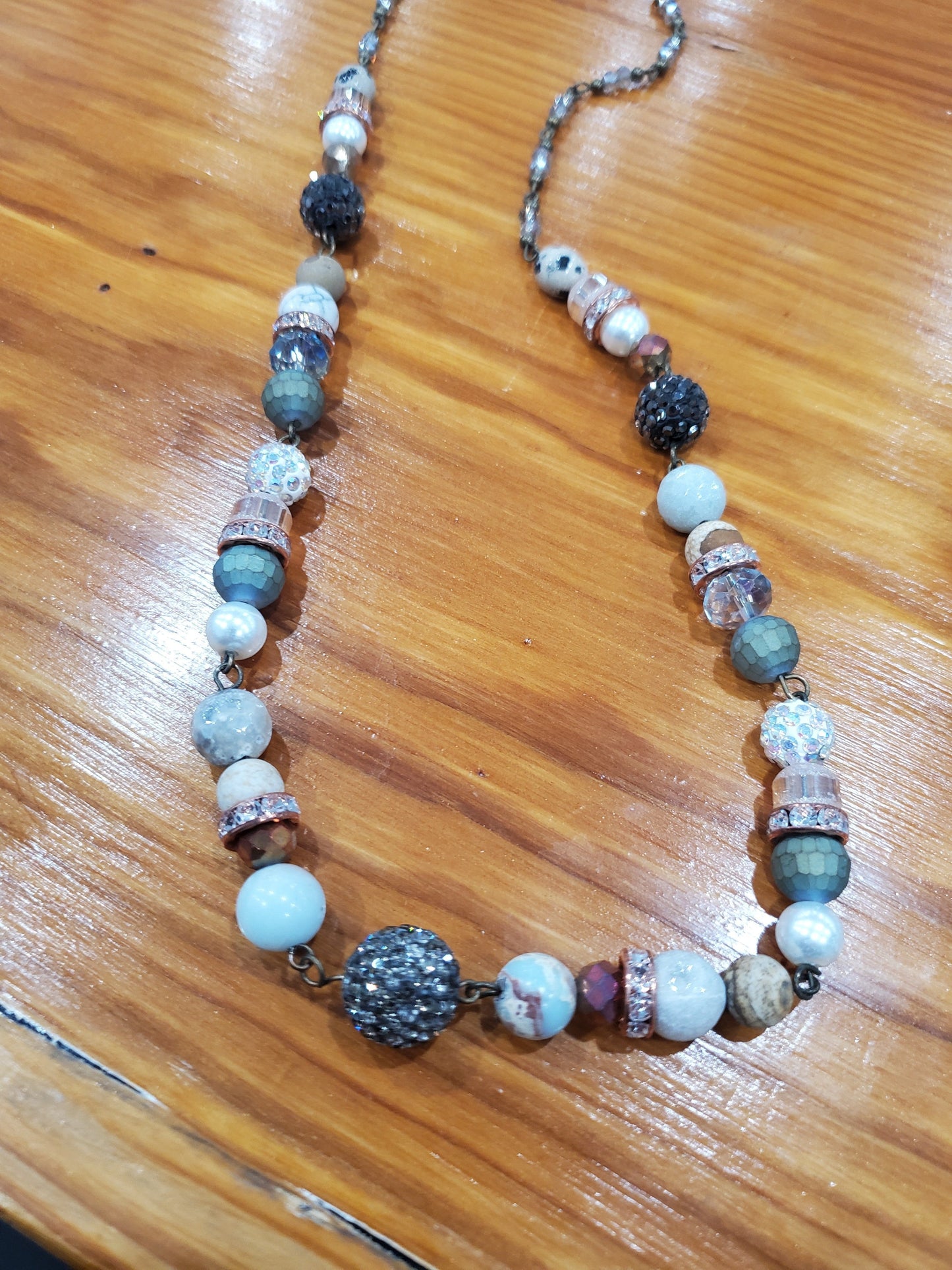 SALE!! Long Pastel Green Tones Beaded Necklace