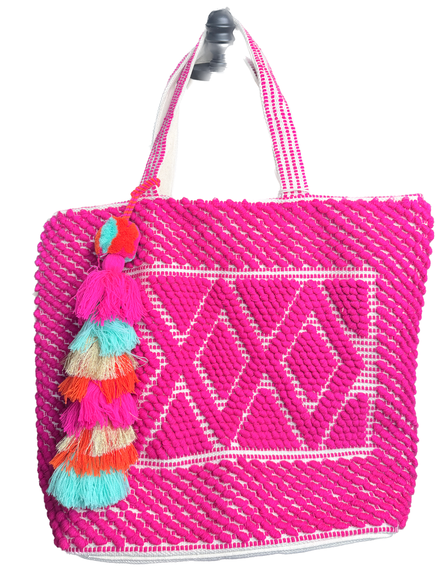 Fiesta Vibes Woven Tote – Hot Pink