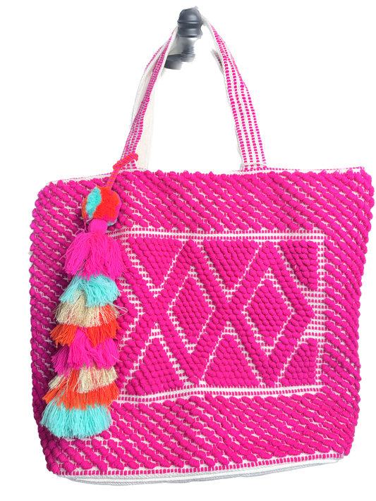 Fiesta Vibes Woven Tote – Hot Pink