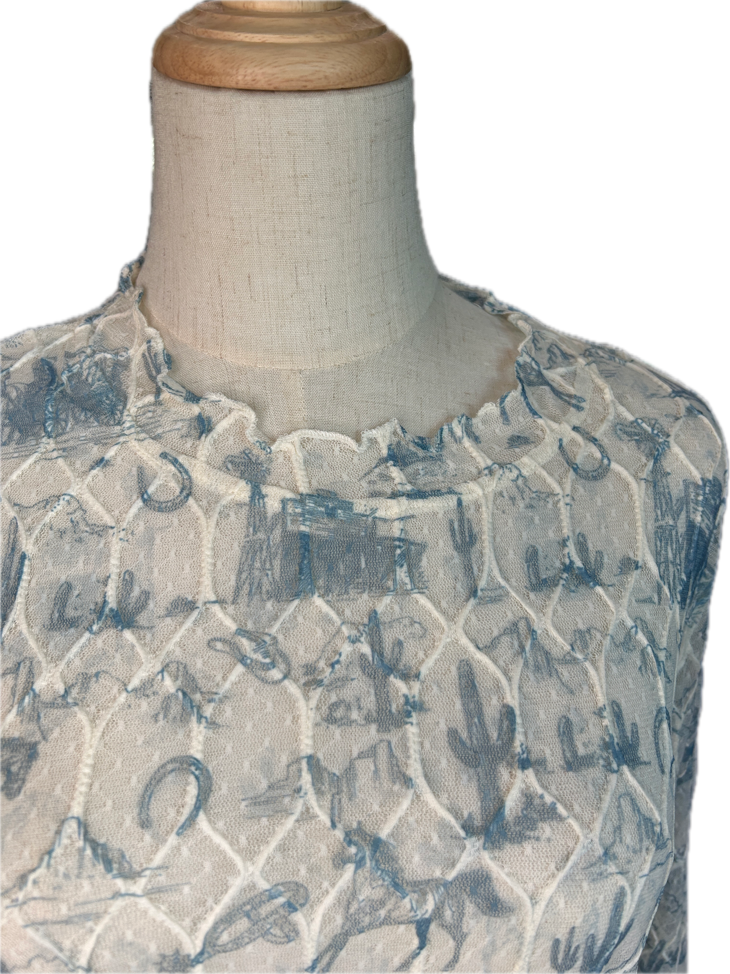 Origami- Sheer Lace Long Sleeve (Blue Old West)