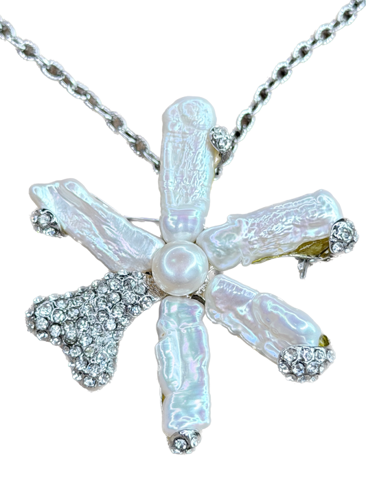 Keshi Pearl and Rhinestone Star Necklace