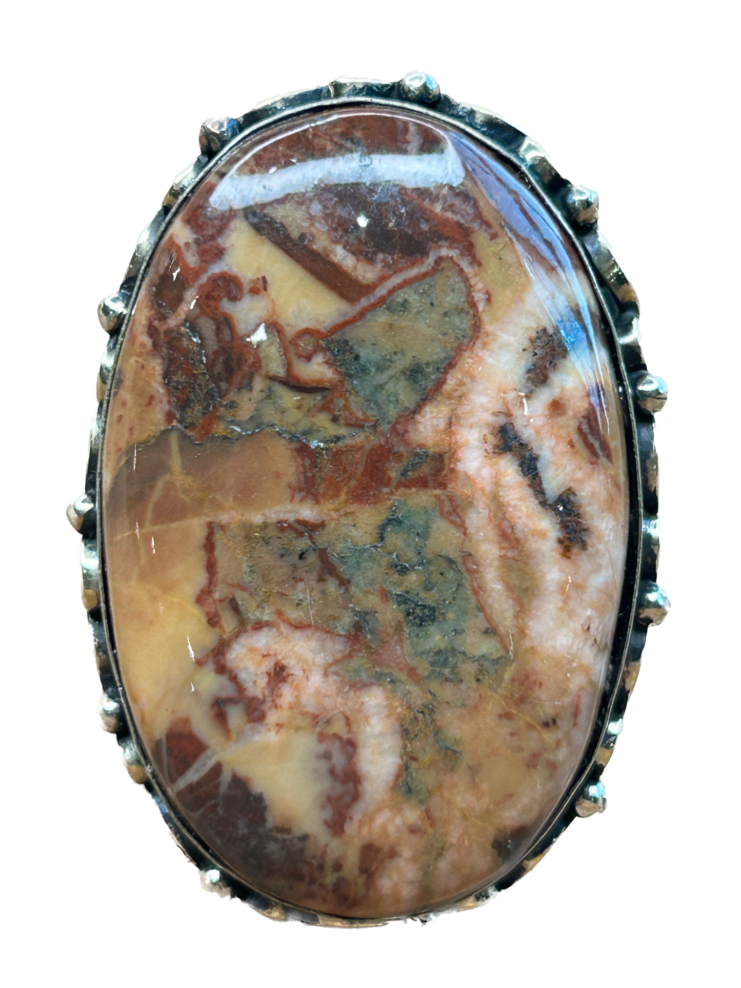 German Silver Chert Breccia Oval Ring